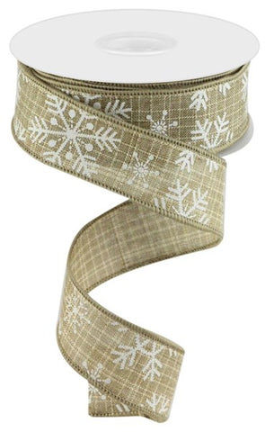 1.5"X10YD SNOWFLAKES ON CHECK ROYAL BEIGE/WHITE (L)