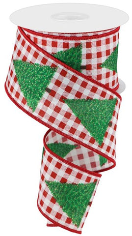 2.5"X10YD CHRISTMAS TREE W/GINGHAM CHECK WHITE/GREEN/BROWN/RED (BF)