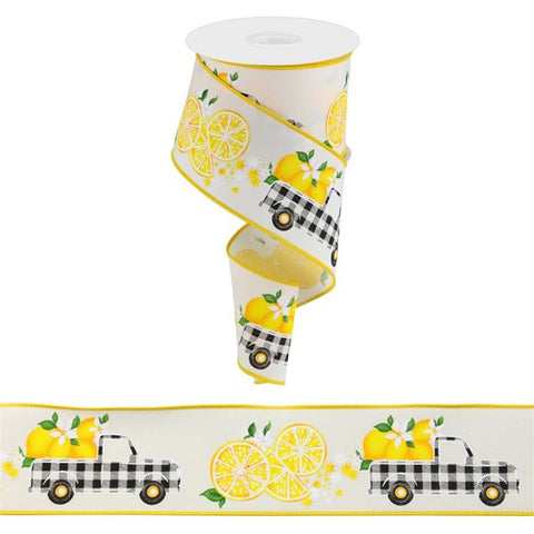 2.5"X10YD GINGHAM TRUCK W/LEMONS IVORY/YLW/GRN/WHT/BLK (AG)