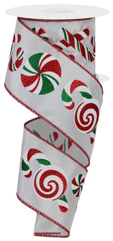 2.5"X10YD CANDY CANE PEPPERMINT WHITE/RED/EMERALD