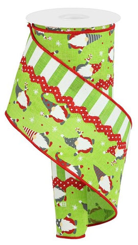 4"X10YD 3-IN-1 CHRISTMAS GNOME/STRIPE LIME/RED/WHITE (BD)