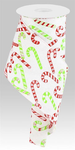 4"X10YD CANDY CANE WHITE/LIME/RED (Z)