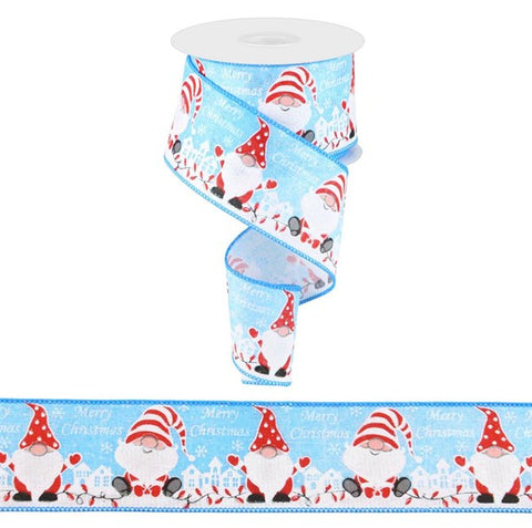 2.5"X10YD MERRY CHRISTMAS GNOME LIGHT BLUE W/RED/WHITE (BD)