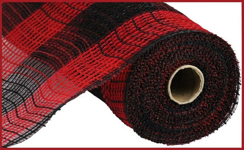 10.5"X10YD FAUX JUTE/PP LARGE CHECK RED/BLACK (MD)