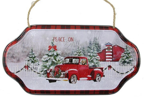 12"L X 6.25"H PEACE ON EARTH/TRUCK SIGN WHITE/RED/BLACK