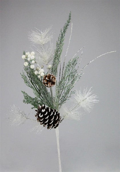 Pinecone Spray White With Silver Glitter Tips - 21 Inch From RAZ